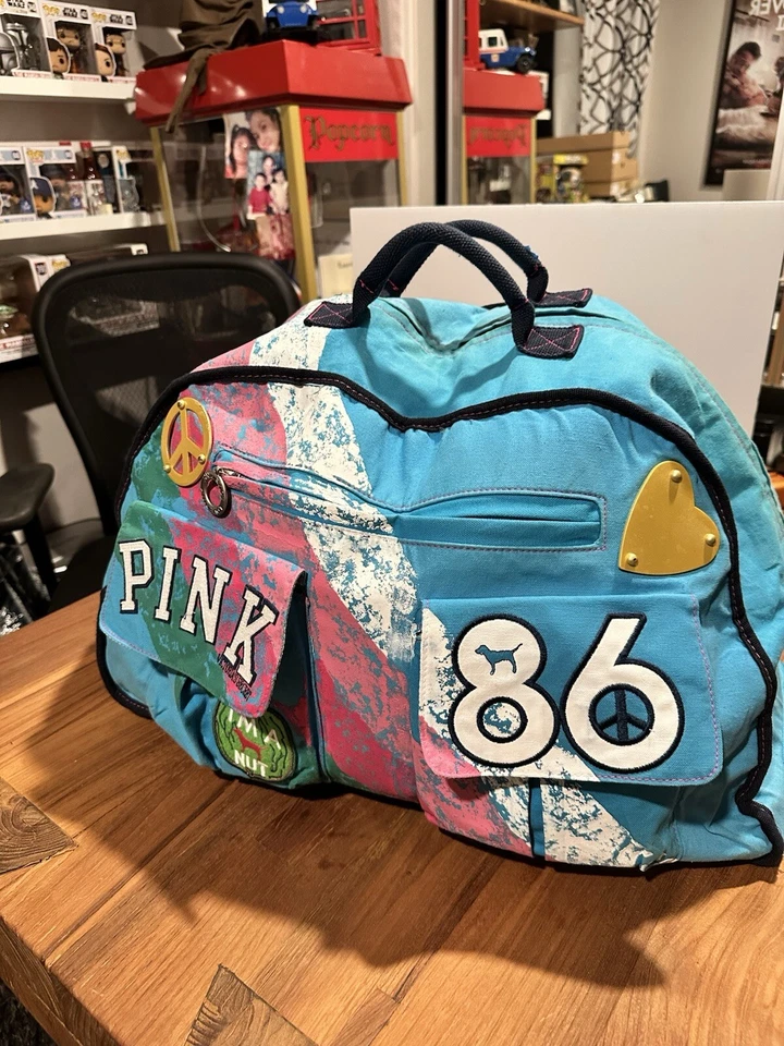 Bolso de Lona Rodante Vintage Victoria's Secret 86 PEACE LOVE PINK Equipaje Raro Foto 3 de 4