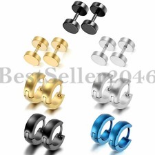 7 Pairs Stainless Steel Barbell Ear Stud Huggie Hoop Piercing Earrings Men Women