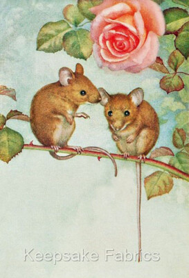 Sweet Mice Pink Rose Crazy Quilt Block Multi Sizes