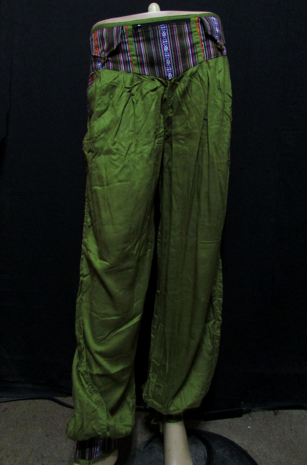 TR403 Ladies Olive Rayon Cotton Casual Summer Trousers from Nepal