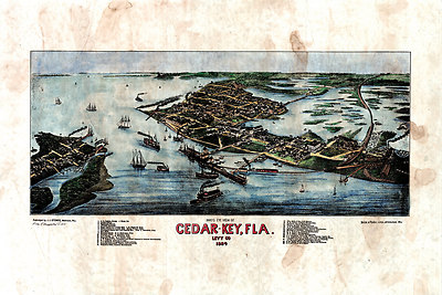 28 Cedar Key Florida vintage historic antique map painting poster print