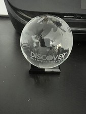Discover 2000 Crystal Globe Earth Paperweight Clear  Etched Frosted Glass EUC
