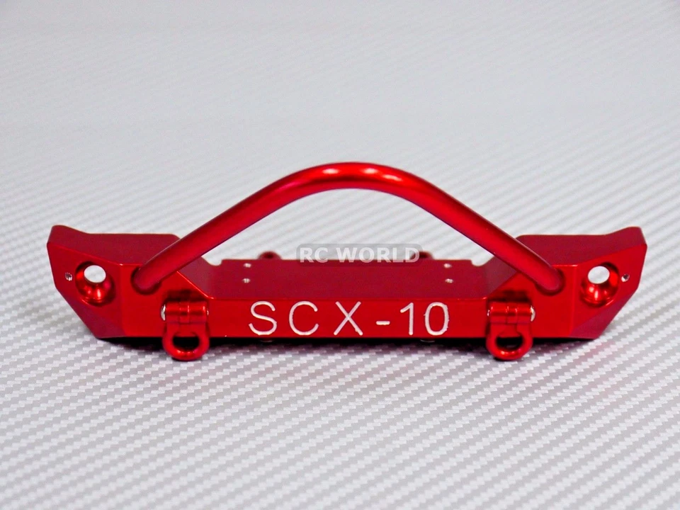 For Axial SCX10 RC Truck Front BULL NOSE Metal BUMPER w/ Metal Shackles -RED- - Image 4 of 4