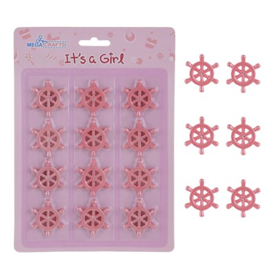 Mega Crafts - Girl Baby Wheel Poly Resin Embellishments - Pink, Set of 12PCS