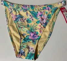    Xhilaration Women's Bikini Bottom Cheeky Yellow tropical Size XL 12-14   