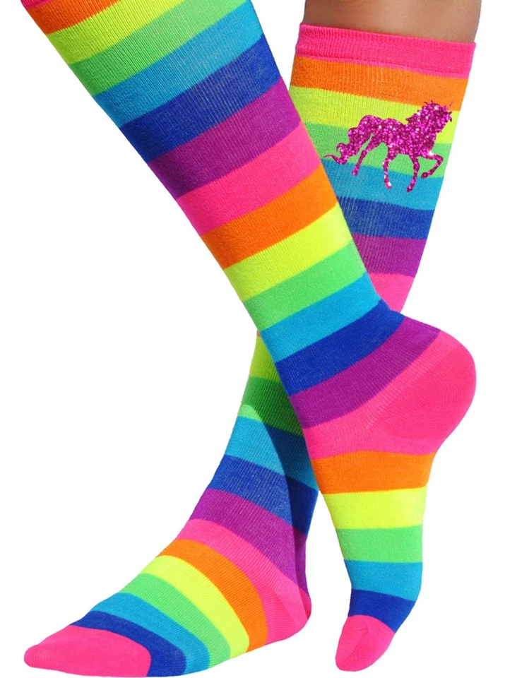 Niños Niñas Calcetines Unicornio Arco Iris Calcetines Hasta la Rodilla Niños Medias Largas a Rayas 4-6 Foto 2 de 4