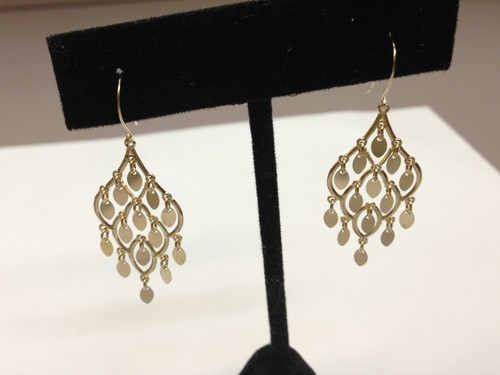 10k Yellow Gold Textured Shiny Multi Drop Leaf On Teardrop Drop Dangle Earrings - Picture 5 of 10