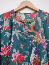 Indian Multi Long Bird Print Cotton Hippie Maxi Women Nightwear Caftan Dress