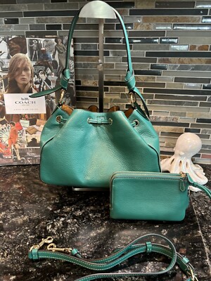 Coach Everly Drawstring Shoulder Bag & Wristlet C5671 Jade Green