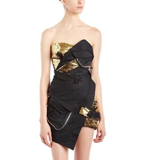 ALEXANDRE VAUTHIER COUTURE Black Sequin Cotton Strapless Bustier Dress FR40