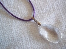 CLEAR Drop Pendant on PURPLE Waxed Cotton Cord Necklace J-171