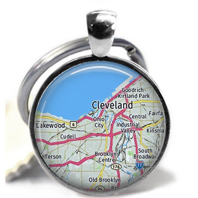 Cleveland Ohio Map CLE Area Ohio State Glass Top Key Chain