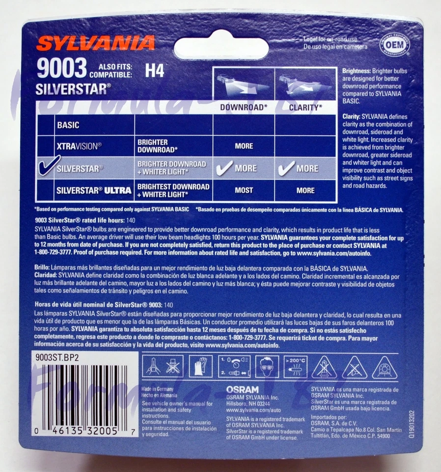 Sylvania Silverstar 9003 HB2 H4 60/55W Two Bulbs Head Light High Low Beam Lamp - Image 3 of 4