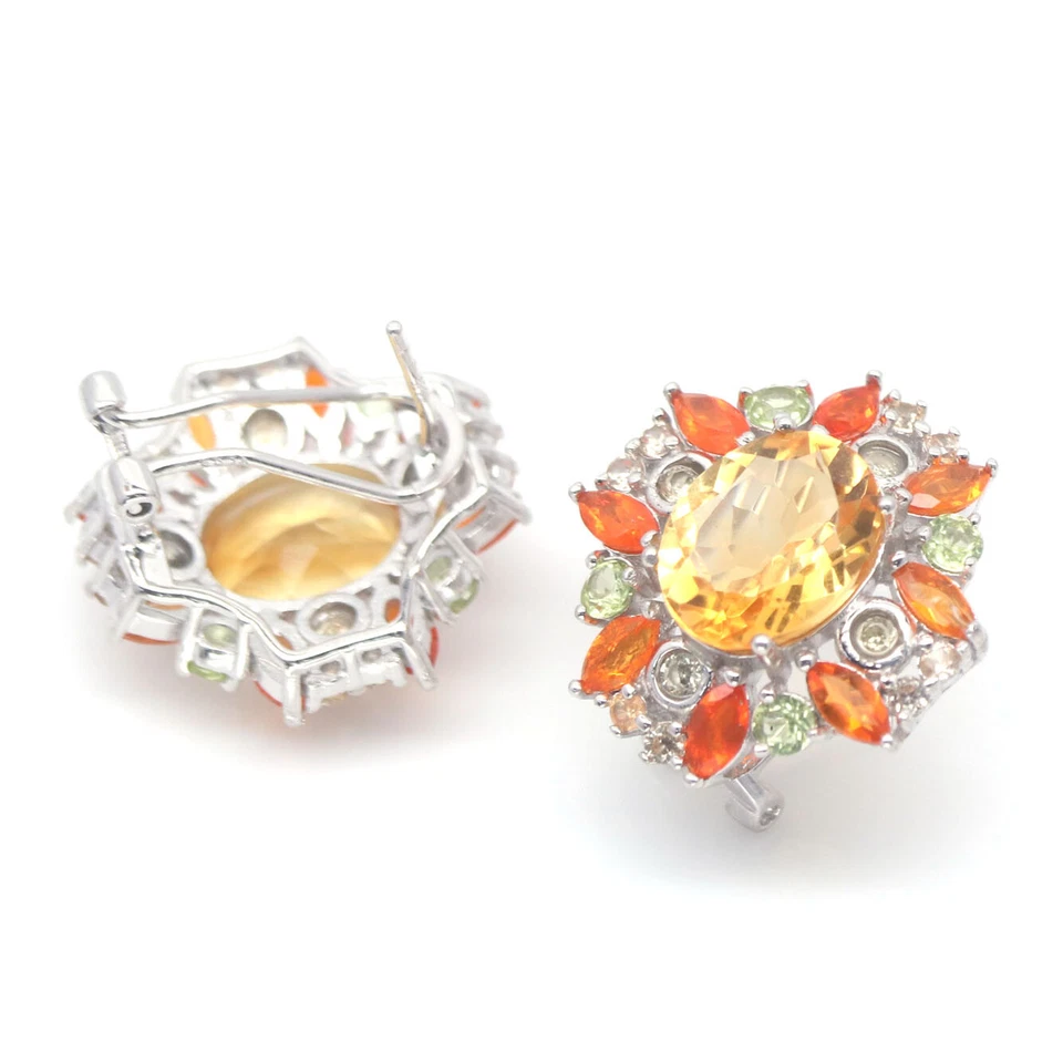 Edelstein Goldgelb Citrin, Feuer Opal, Peridot & Zirkonia Ohrringe 925 Silber - Bild 2 von 4