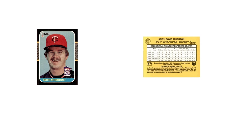 1987 Donruss Keith Atherton Baseball Cards #272 - Image 3 of 3