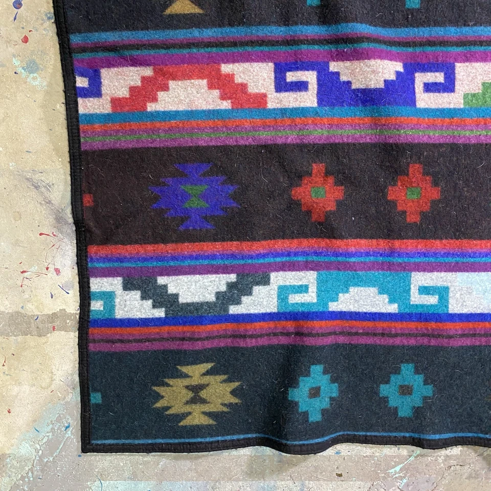 Vintage PENDLETON Southwest Multicolor Wool Blend Blanket USA 58W x 72L Bright - Image 4 of 4