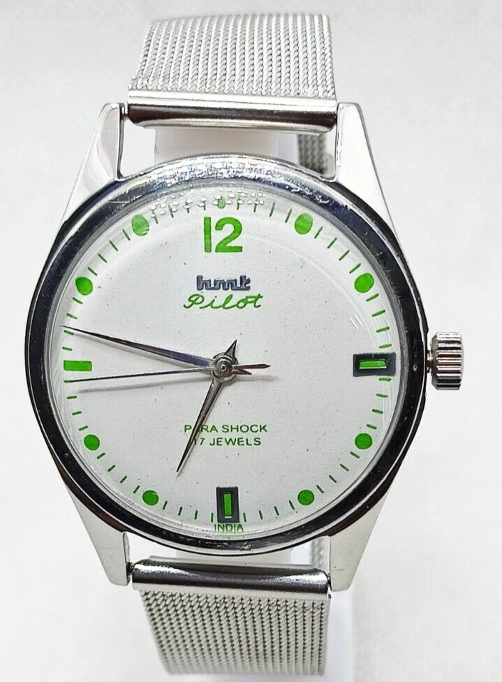 VINTAGE HMT PILOT HAND WINDING MEN S WATCH WHITE DIAL WORKING