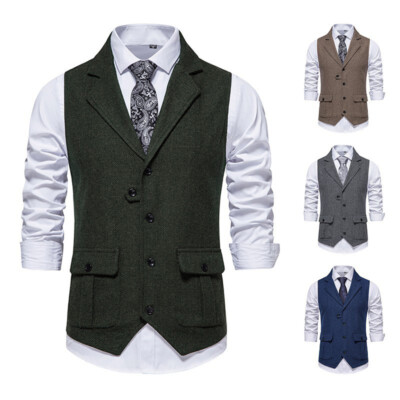 Men Herringbone Waistcoat Gilet Business Casual Sleeveless Jacket Coat Top  Slim