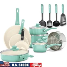 Nonstick Ceramic Cookware Set 16 Piece Pots Pans PFAS Free Dishwasher Safe New