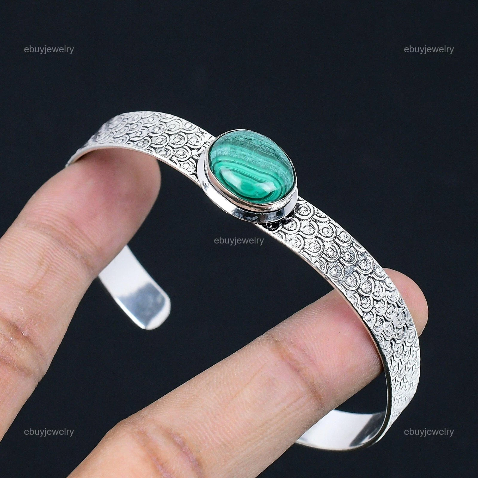 VALENTINO Bracciale Argento Sterling 925 Pietra Preziosa Malachite Naturale Regolabile Per Donna