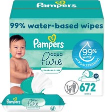 Pampers Aqua Pure Sensitive Baby Wipes 99 Water 672 Wipes Total