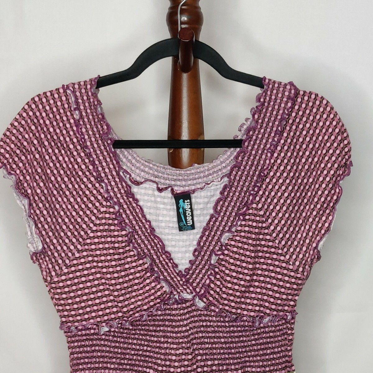 Weavers women's M tunic pink print v-neck cap sleeve elastic
