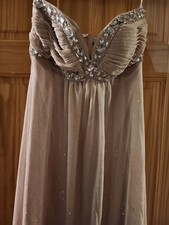 Onyx Women's Strapless Beige Rhinestone Embellished Glitter Dress size 8 NWT