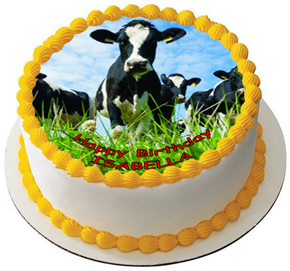 COW 7.5"" PREMIUM Edible RICE WAFER Cake Topper DECORATION FARM D1