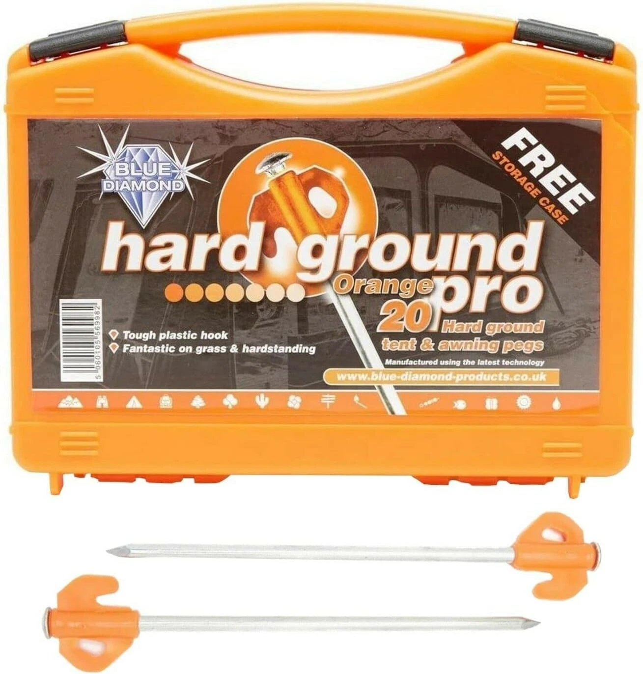 Blue Diamond Hard Ground Pro Peg Set X 20 Pegs & Carry Case - Tents / Awnings