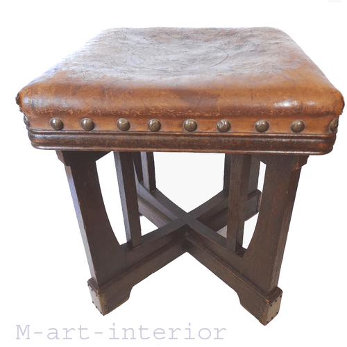 Wiener Jugendstil Hocker, Eiche Stuhl, Secession Oak Stool, Austria, um 1900