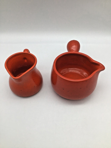 Gerz W. Germany Stoneware Pottery Creamer & Milk Pot Orange Marked Sticker - Picture 10 of 10