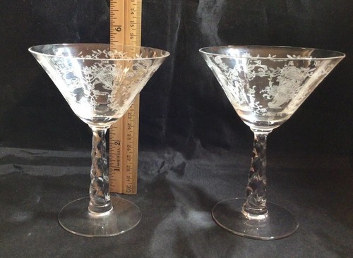 Fostoria Glass Etched Cornucopia Mayflower Champagne Tall Sherbet Barware Set - Picture 10 of 12