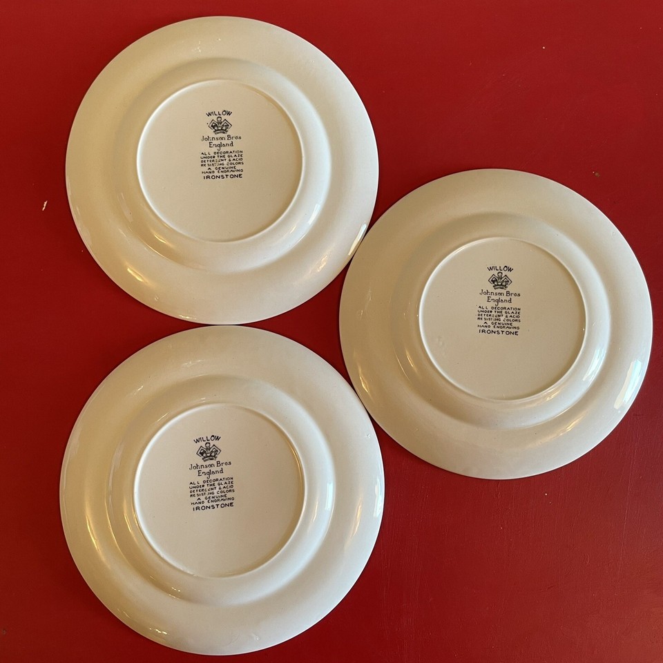 Set Of 3 Vintage Johnson Bros. Royal China Willow Ware Blue 6” Plates