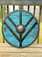 24" Viking Shield Battle-Ready Wooden Shield Heavy Metal Fittings Handmade Gift