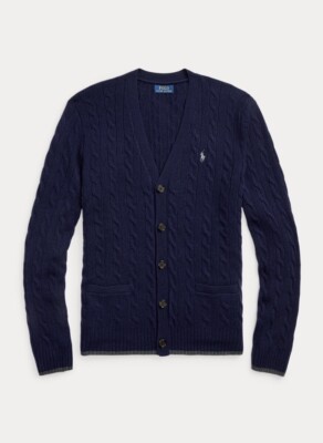 Polo by Ralph Lauren ネイビー カーディガン S $198 Polo Ralph Lauren Men's Cable-Knit Wool-Cashmere Cardigan