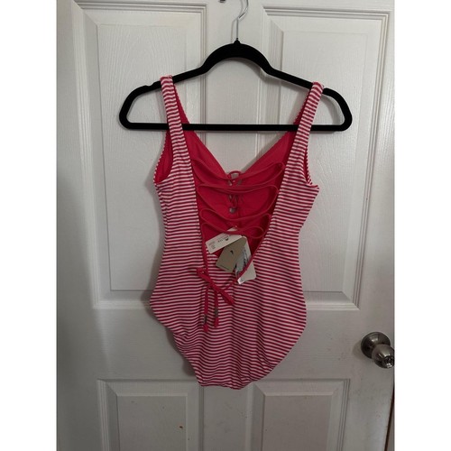 NWT Tommy Bahama Swimsuit Womens 6 Pink White Onepiece Reversible Laceup Nautica - Picture 5 of 10