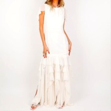 $800 NWT Halston Flounce Sleeve Gown in Chalk size 6