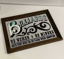 Vtg Billiards Mirror Sign No Women No Minors Game Room Pool Bar Man Cave Decor