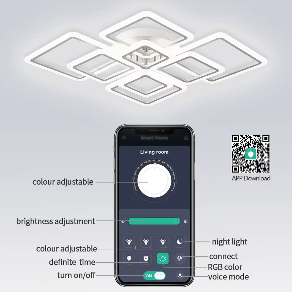 Lampadario LED Quadrato Moderno Elegante Plafoniera Dimmerabile con Telecomando - Immagine 2 di 4