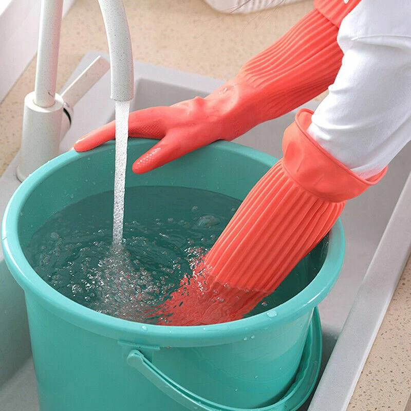 Latex Langarm Wasserfest Haushalt Küche Reinigung Arbeitshandschuhe Unisex 56cm - Bild 4 von 4