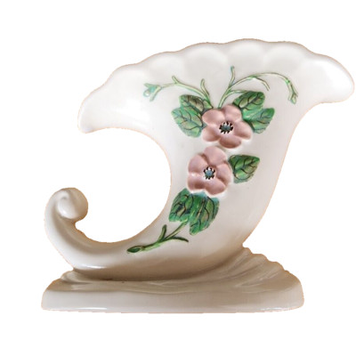 Vintage 1946 Hull Art Pottery USA R-13 Cream Rosella Vase Cornucopia Shaped Vase