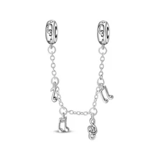KUNSIR 925 Sterling Silver Love Melody Safety Chain Charm For European Bracelets