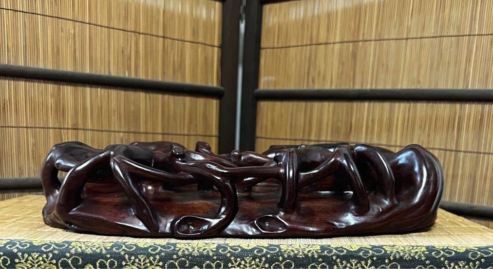 Mesa raíz madera maciza natural calada raíz talla soporte de flores Foto 3 de 4