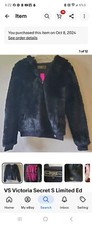 VS Victoria Secret S Limited Ed Black Faux FUR Jacket LOVE PINK Bomber Mob Wife