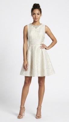 Ted Baker London Cream Esttah Rhinestone Jacquard  Fit & Flare Dress US 10