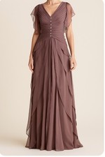 Adrianna Papell Tier Chiffon Petal Ruffle Ruched Rhinestone Evening Gown Sz 4