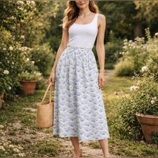 Size Large NWT Doen Marcie Skirt in Blue Rosier Floral
