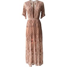 Honey Punch Lace Maxi Dress Womens S Mauve Pink Boho Wedding Guest Sheer Lined