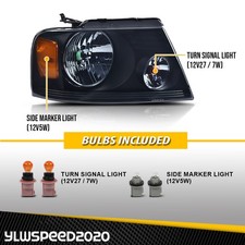 Black Housing Amber Side Pair Headlights Assembly Fit For 2004-2008 Ford F-150