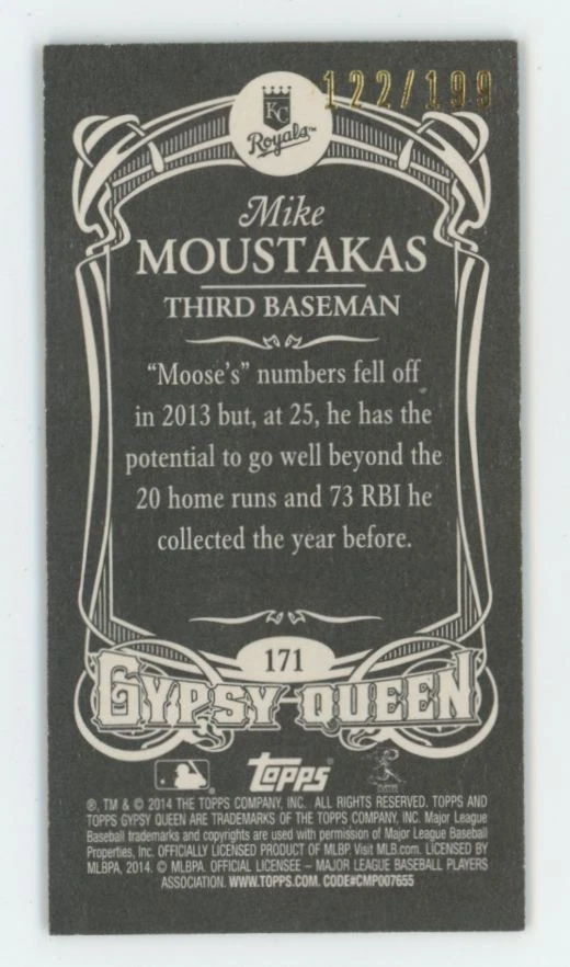 Mike Moustakas 2014 Topps Gypsy Queen Black Mini /199 #171 Kansas City Royals - Image 2 of 3